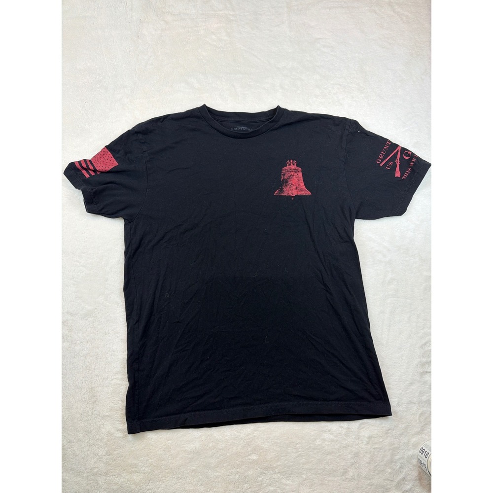 Grunt Style Mens XL Black Liberty Bell American Flag Graphic T-Shirt Cotton Tee